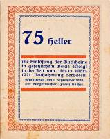 (№1920) Банкнота Австрия 1920 год "75 Heller"