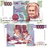 Банкнота Италия 1990 год 1 000 лир Мария Монтессори   XF