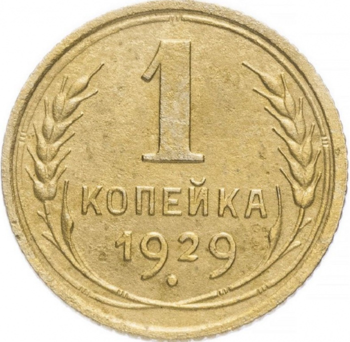 (1929) Монета СССР 1929 год 1 копейка   Бронза  VF