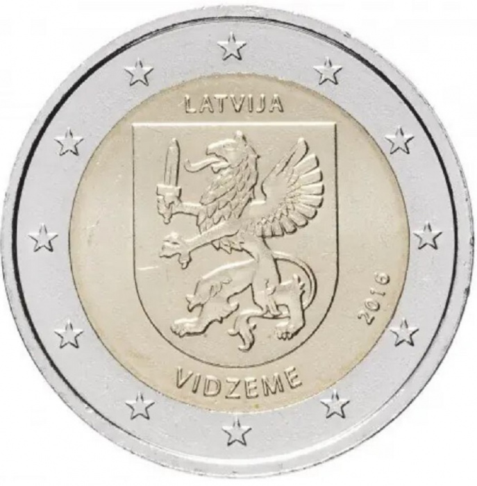 (006) Монета Латвия 2016 год 2 евро &quot;Видземе&quot;  Биметалл  UNC