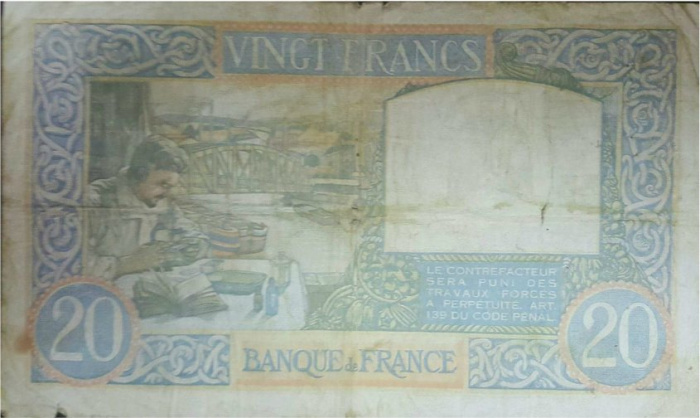 (№1941P-92b.8) Банкнота Франция 1941 год &quot;20 Francs&quot;