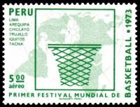 (№1973-913) Марка Перу 1973 год "Баскетбол 1-й Международный баскетбольный фестиваль", Гашеная