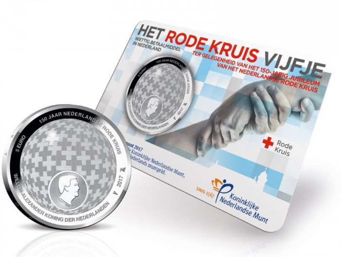 (2017) Монета Нидерланды (Голландия) 2017 год 5 евро &quot;Красный Крест. 150 лет&quot;  Серебрение  Coincard