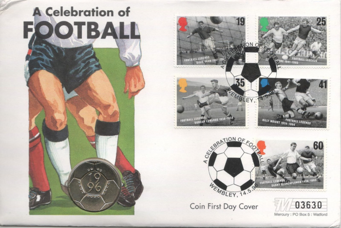 (1996) Монета Великобритания 1996 год 2 фунта &quot;ЧЕ по футболу Англия 1996&quot;  Латунь  Буклет с маркой