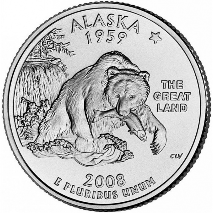 (049p) Монета США 2008 год 25 центов &quot;Аляска&quot;  Медь-Никель  UNC