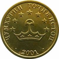(№2001km5.1) Монета Таджикистан 2001 год 25 Dirams (небольшой 25)