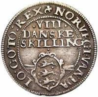 (№1606km32.3) Монета Дания 1606 год 8 Skilling