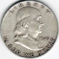 (1949d) Монета США 1949 год 50 центов   Бенджамин Франклин Серебро Ag 900  VF