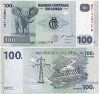 2007 Банкнота Дем Республика Конго 2007 год 100 франков Слон   UNC