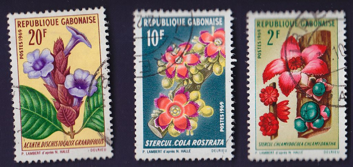 Набор марок Габон 1961 год (3 марки) &quot;Цветы&quot;, Гашеные, AU