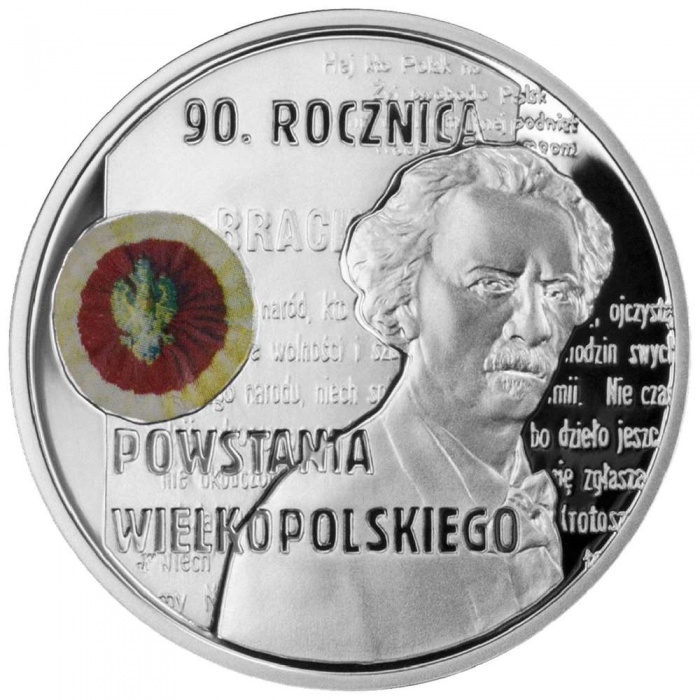 2008 Монета Польша 2008 год 10 злотых Великопольское восстание 90 лет  Серебро Ag 925  PROOF