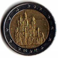 010 Монета Германия (ФРГ) 2012 год 2 евро Бавария Двор A Биметалл  VF