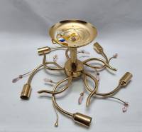 Люстра потолочная 5 рожковая металл розовое стекло (сост. б/у)