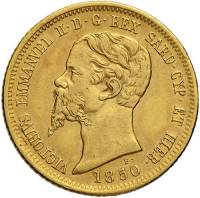 (№1850km145.2) Монета Италия 1850 год 10 Lire