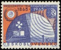(1965-057) Марка Чехословакия "Спутники связи"    100-летие Международного союза электросвязи III Θ