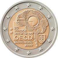 (013) Монета Словакия 2020 год 2 евро "20 лет в ОЭСР"  Биметалл  UNC