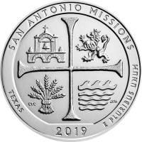 (049d) Монета США 2019 год 25 центов "Миссии Сан-Антонио"  Медь-Никель  UNC