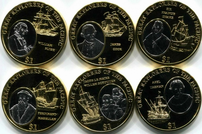 (2009, 6 монет по 1$) Набор монет Фиджи 2009 год &quot;Великие открытия в Тихом океане&quot;   UNC
