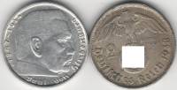 1938B Монета Германия 2 марки Пауль Гинденбург Серебро Ag 900  XF