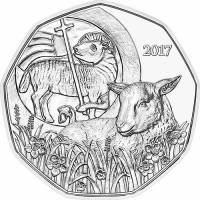 (032, Ag) Монета Австрия 2017 год 5 евро "Пасхальный агнец"  Серебро Ag 925  UNC