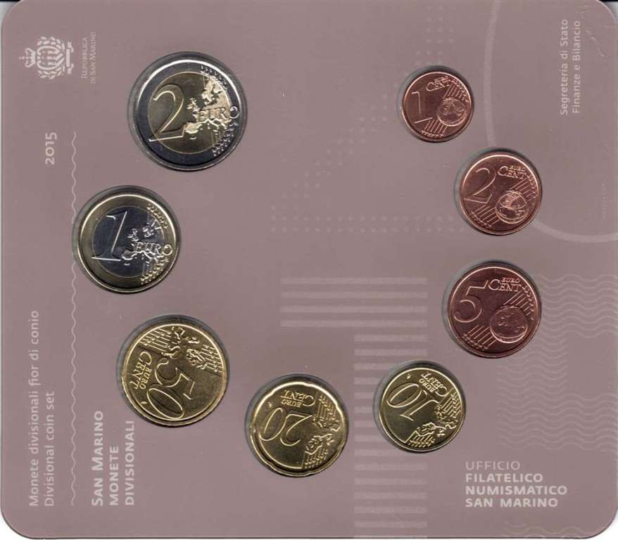 (2015, 8 монет) Набор монет Сан-Марино 2015 год &quot;Дворец Правительства&quot;  Буклет