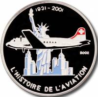 (2002) Монета Того 2002 год 1000 франков "Дуглас DC-4"  Цветная Серебро Ag 999  PROOF