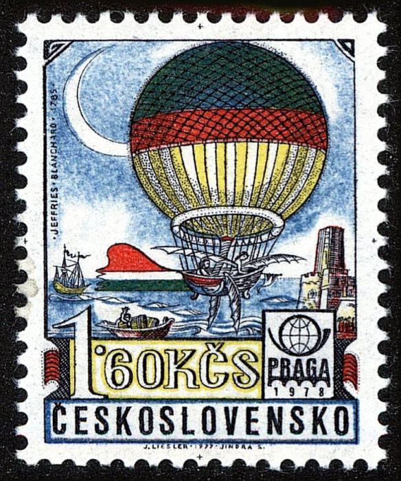 (1977-045) Марка Чехословакия &quot;Воздушный шар&quot;    Международная выставка марок Прага. История авиации
