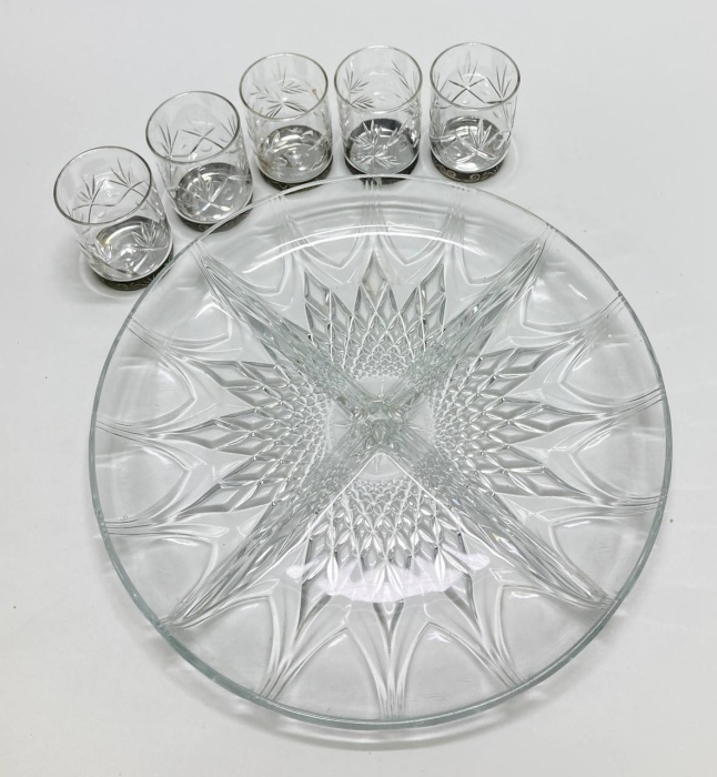 Менажница + 5 стопок, стекло, хрусталь