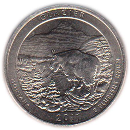 007p Монета США 2011 год 25 центов Глейшер  Цветной аверс Медь-Никель  COLOR. Цветная
