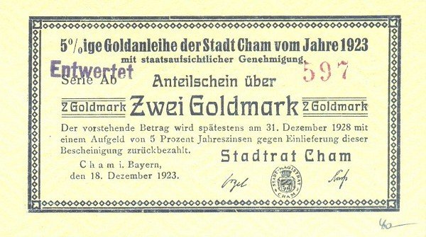 (№1923) Банкнота Германия 1923 год &quot;2 Goldmark&quot;