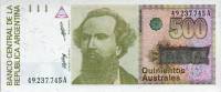 (1988) Банкнота Аргентина 1988 год 500 аустралей "Николас Авельянеда"   UNC