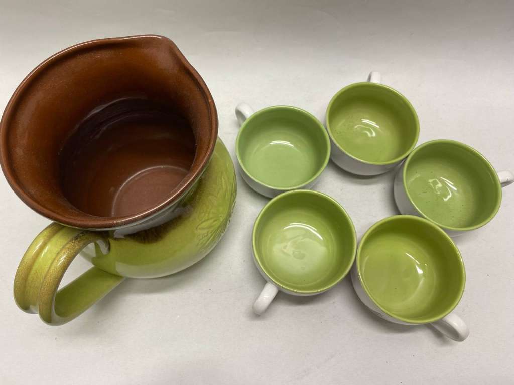 Кувшин 18 см и 5 кружек спаржа, керамика