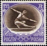 (1956-037) Марка Польша "Гимнастика"   XVI Олимпийские игры в Мельбурне II Θ