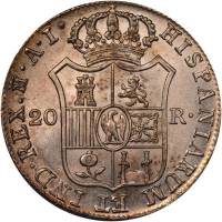 (№1808km551.2) Монета Испания 1808 год 20 Reales de Velloacute;n Madrid Crowned M - AI)