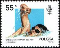 (1988-021) Марка Польша "Плавание"    Летние Олимпийские игры 1988, Сеул III Θ