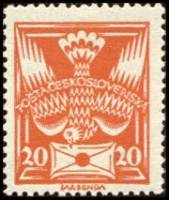 (1921-002) Марка Чехословакия "Почтовый голубь (Оранжевая)"    Голубь с письмом (Стандартный выпуск)