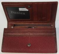 Кошелек женский "Danica" Кожзам, 1 отделения с отсеками, Клепка, Коричневый. Белый ромб