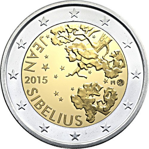 (017) Монета Финляндия 2015 год 2 евро &quot;Ян Сибелиус&quot;  Биметалл  VF
