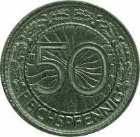 (1928a) Монета Германия (Веймар) 1928 год 50 пфеннингов   Никель  UNC