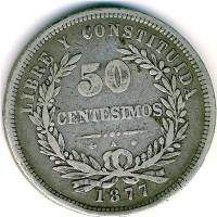(№1877km16) Монета Уругвай 1877 год 50 Centeacute;simos