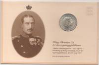 (1937) Монета Дания 1937 год 2 кроны "Кристиан X 25 лет коронации"  Серебро Ag 800  Буклет