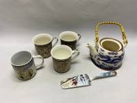 Набор чайной посуды чайник, 4 чашки и лопатка для торта