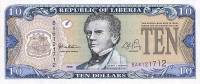 Банкнота Либерия 1999 год 10 долларов Джозеф Дженкинс Робертс   UNC