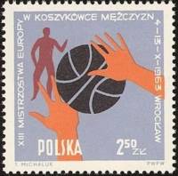(1963-053) Марка Польша "Баскетбол (Сиреневая)"   13 Чемпионат Европы по баскетболу II Θ