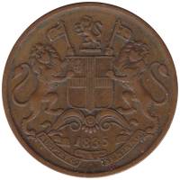 Монета Британская Индия 1835 год 1/4 анны (1/64 рупии), XF