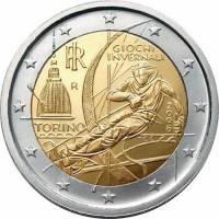 (003) Монета Италия 2006 год 2 евро "XX Зимняя Олимпиада Турин 2006"  Биметалл  XF