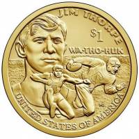 (2018p) Монета США 2018 год 1 доллар "Джим Торп"  Сакагавея Латунь  VF