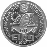 (№1997) Монета Нидерланды 1997 год 50 Ecu amp;"Euroamp;" (Питер Амстердам Хоофта)