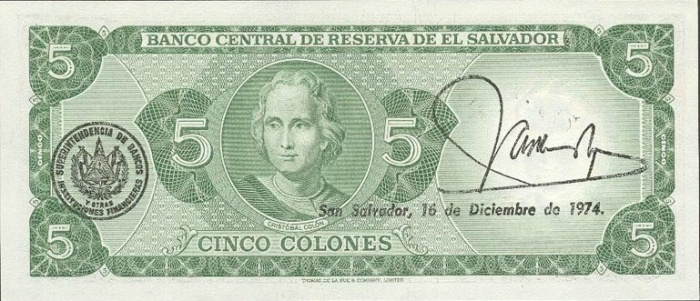 (№1972P-117a.2) Банкнота Сальвадор 1972 год &quot;5 Colones&quot;