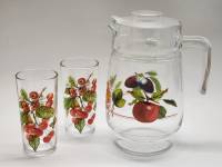 Графин кувшин с крышкой и 2 стакана стекло рисунок фрукты ягоды смородина
